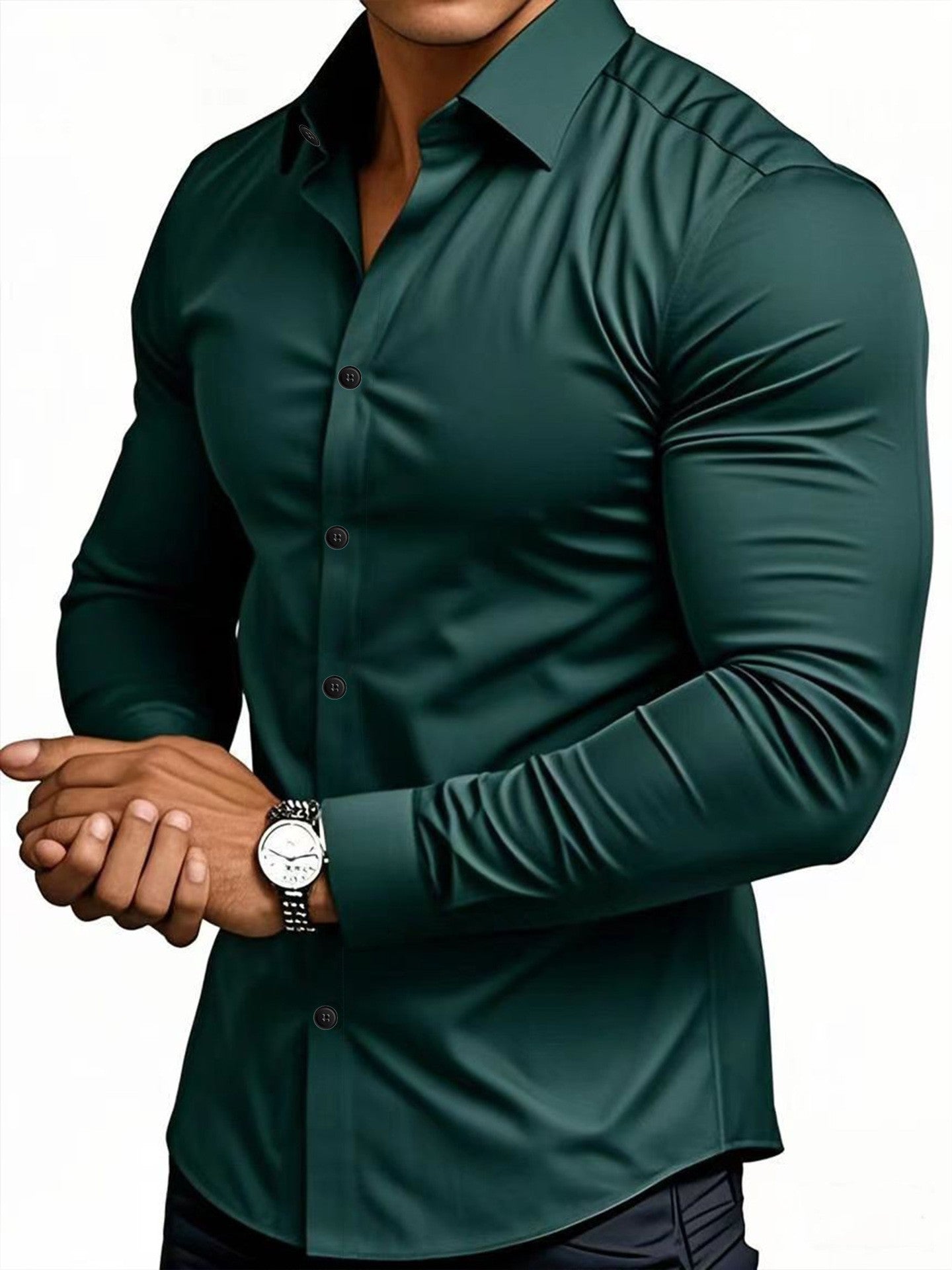 Men Solid Color Long Sleeve Casual Business Shirt For Spring And Autumn