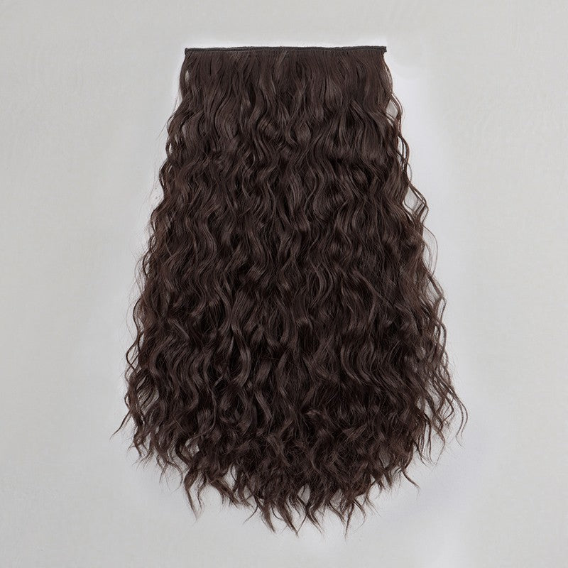 Extensão de Cabelo Sintética de 18 Polegadas, Uma Peça, 6 Clipes, Curta, Ondulada, Encaracolada, com Clipe, Invisível, Volumosa, Preta/Castanha, para Mulheres