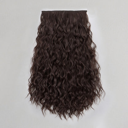 Extensão de Cabelo Sintética de 18 Polegadas, Uma Peça, 6 Clipes, Curta, Ondulada, Encaracolada, com Clipe, Invisível, Volumosa, Preta/Castanha, para Mulheres