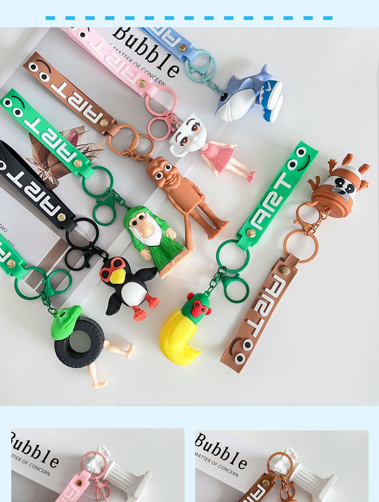 Italian Brainrot Keychain Accessories, Tungtungsahur Whimsical Abstract Mirage Creature Designs Bag Charm