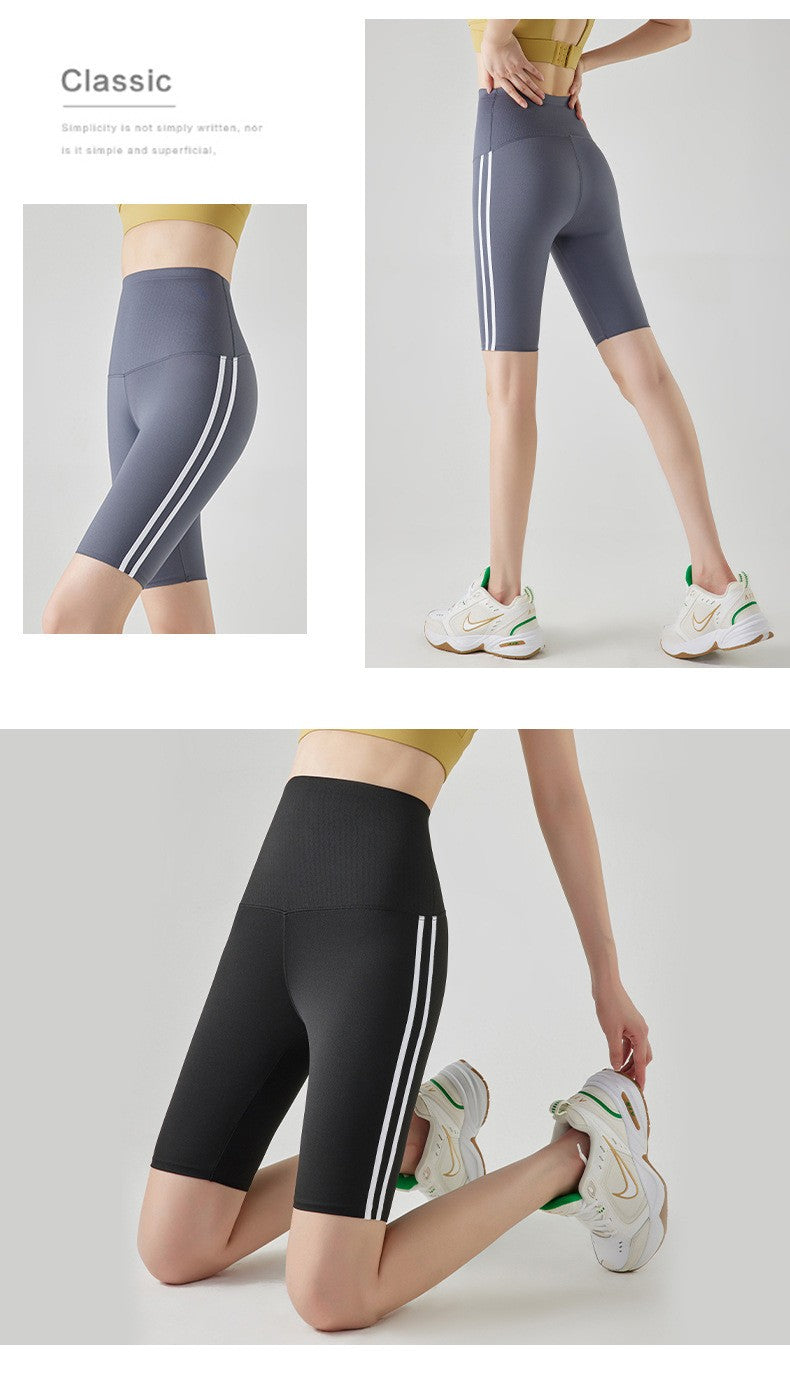 Five-point Summer Versatile Pants Side Stripe Sports Shark Pants Women's Outerwear Long Pants High Waist Seamless Barbi