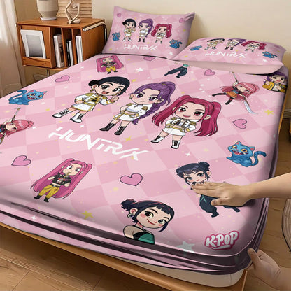 3pcs K-Pop Demon Hunters Printed Chipless Bed Sheet Set Multi Size Soft Bed Cover Bedroom Bedding Decoration Machine Washable