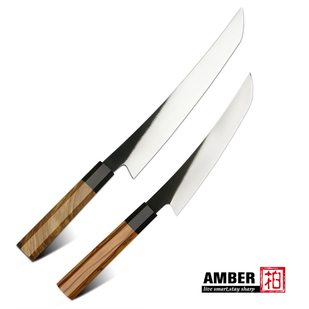 Conjunto de Facas de Cozinha AMBER 440C Aço Alto Carbono Faca de Açougueiro Cabo de Madeira de Oliveira Faca Japonesa Profissionalmente Afiada