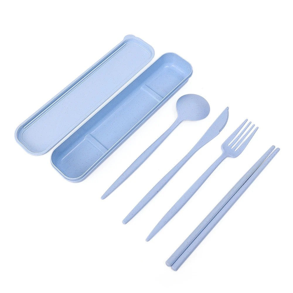 4Pcs Portable Tableware Set 4 In 1 Wheat Straw Dinnerware Cutlery Travel Tableware Picnic Dinnerware Camping Cutlery Set