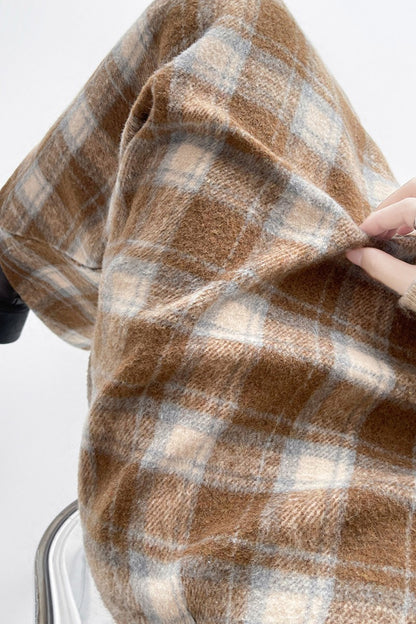 2025 Autumn Vintage Woolen Plaid Skirts Lady Elegant High Waist Slimming A-Line Skirt Women Korean Streetwear Slit Long Skirt