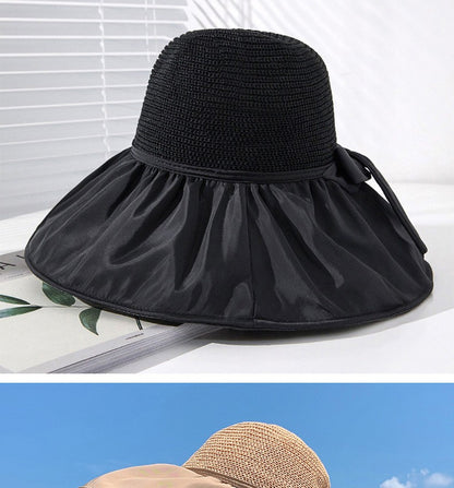 Summer Sun hat women's straw woven anti ultraviolet sun visor hat with big brim seaside black glue breathable Bucket hat sun hat