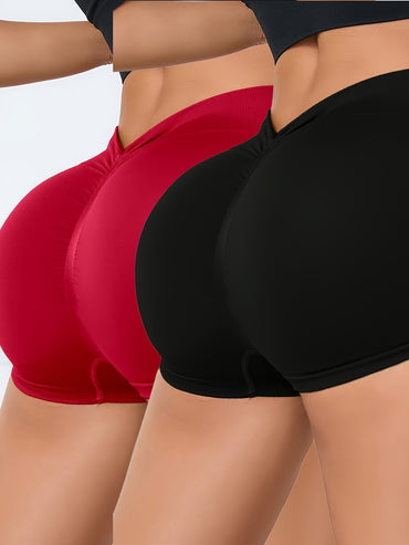 2Pcs Women High Waist Workout Fitness Yoga Shorts Gym Push Up Yoga Leggings Scrunch Butt Seamless Sports Shorts