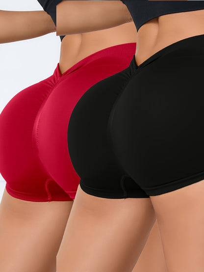 2Pcs Women High Waist Workout Fitness Yoga Shorts Gym Push Up Yoga Leggings Scrunch Butt Seamless Sports Shorts