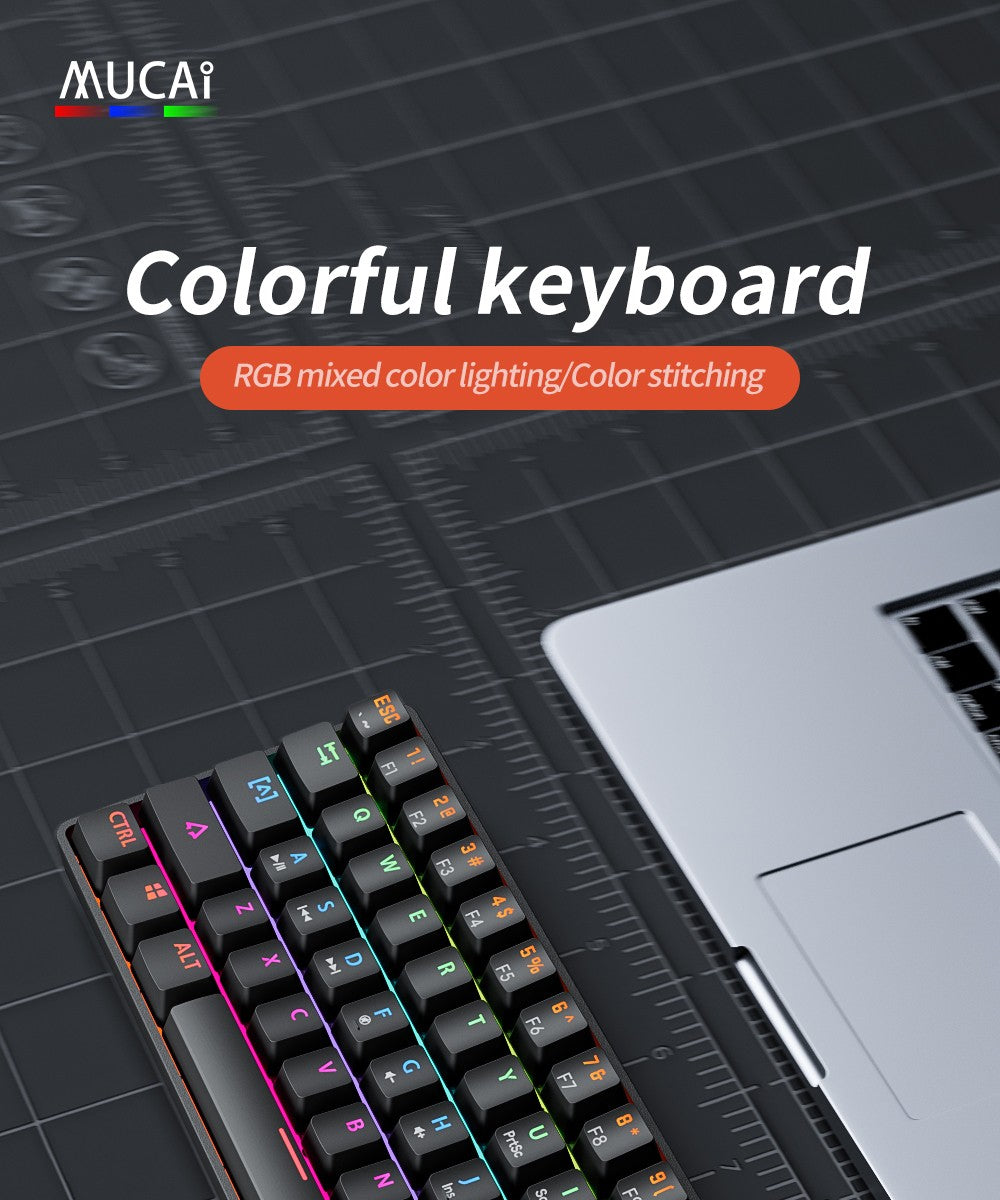 Teclado Mecânico MUCAI 61 Teclas Esports Mini Portátil USB Com Fio Hot Swappable Efeito de Luz RGB Eixo Vermelho Compacto e Prático