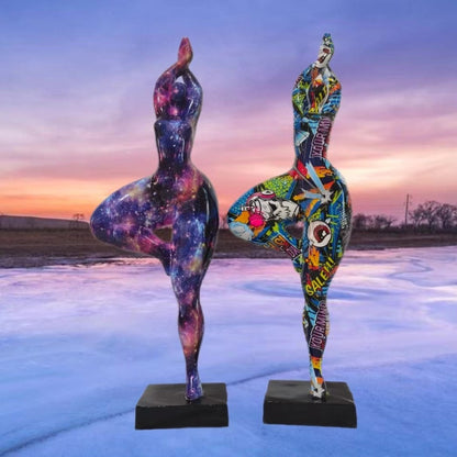 Europe Resin Decoration Home Wine Cabinet Ornaments Action Figures Statue Graffiti Yoga Weight Loss Woman Living Room Decor New
