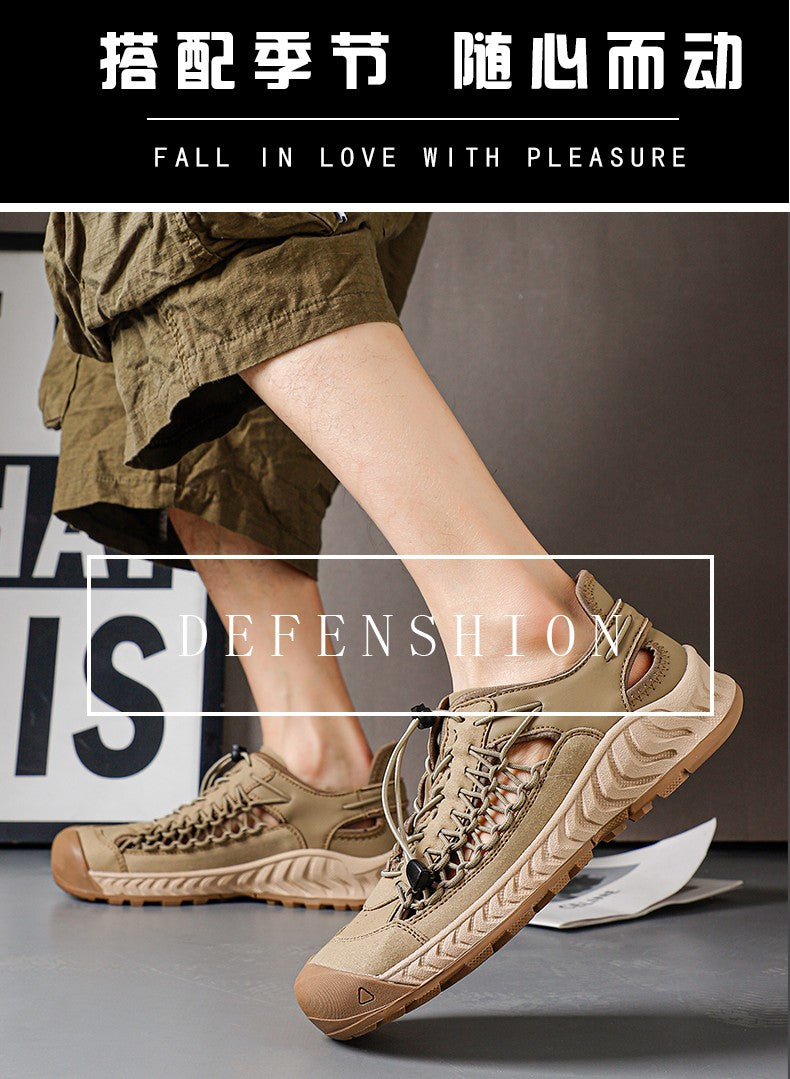 Sandals men's tide summer new style leather toe cap outdoor leisure sports hollow sandals beach shoes