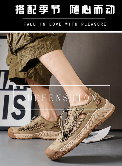 Sandals men's tide summer new style leather toe cap outdoor leisure sports hollow sandals beach shoes