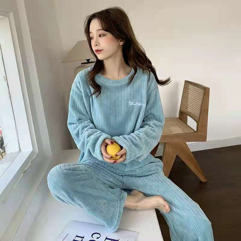 New Autumn/Winter Coral Fleece Pyjamas for Women Thickened Homewear Student Comfort Cotton Fleece Plus Size Fashion Pyjama Set