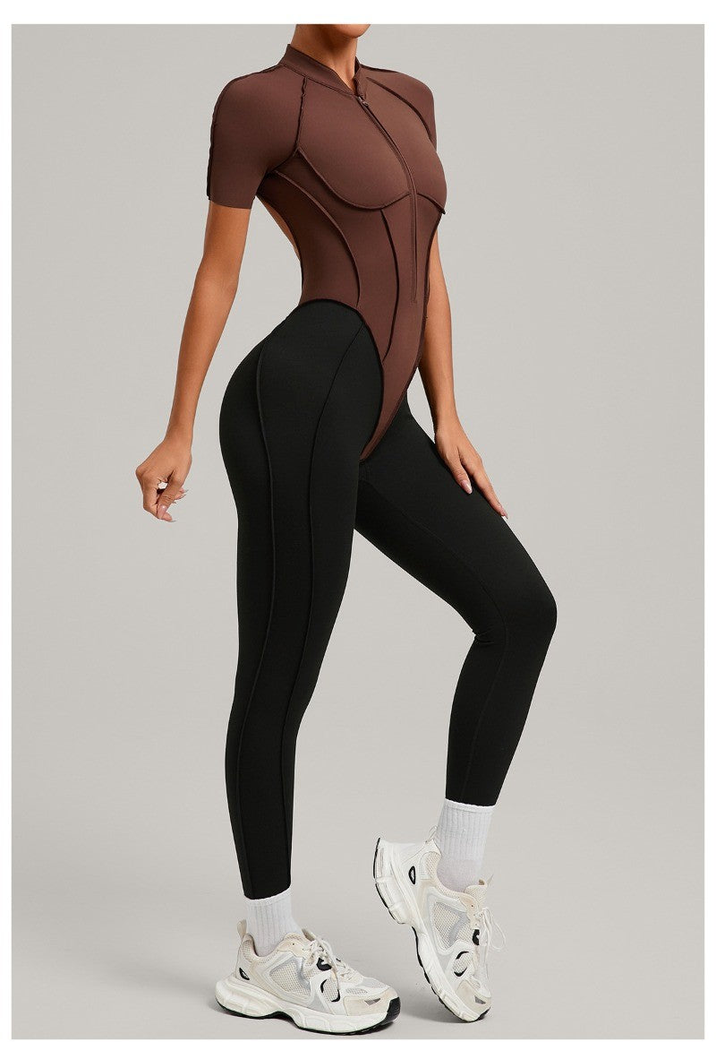 Women's New Yoga Jumpsuits with Contrasting Splicing Beauty Back Slim Fit One-piece Workout Gym Outdoor Sports Fitness Bodysuits