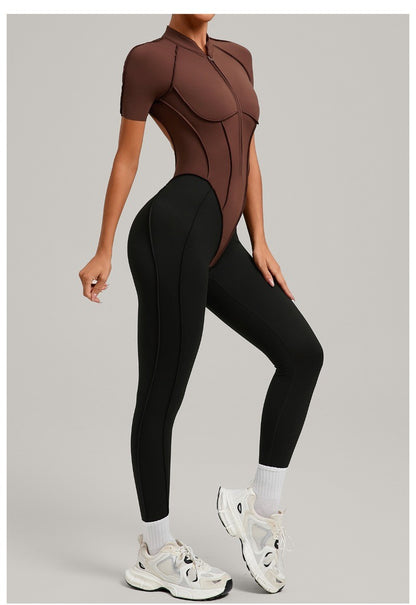 Women's New Yoga Jumpsuits with Contrasting Splicing Beauty Back Slim Fit One-piece Workout Gym Outdoor Sports Fitness Bodysuits