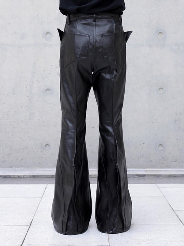 Mauroicardi Autumn Long Black Waterproof Hard Pu Leather Flare Pants Men Cool Luxury Designer Clothes Streetwear Runway Fashion