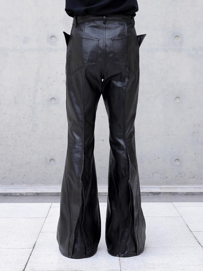 Mauroicardi Autumn Long Black Waterproof Hard Pu Leather Flare Pants Men Cool Luxury Designer Clothes Streetwear Runway Fashion