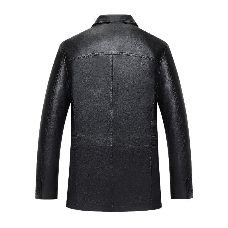 Fashion PU Leather Jacket Mid-length Fleece Thickened Windbreakers Suit Styles Large-sized Coats Overcoats Men's Slimming Trendy