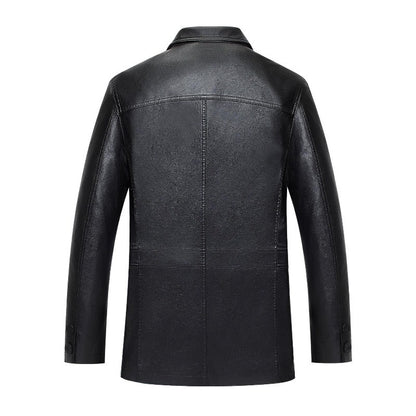 Fashion PU Leather Jacket Mid-length Fleece Thickened Windbreakers Suit Styles Large-sized Coats Overcoats Men's Slimming Trendy