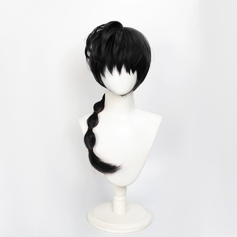 Ranma 12 Saotome Ranma Cos Peruca Trança Lanterna Cabelo Preto Vermelho Top, Peruca Sintética de Cosplay do Protagonista Ranma de Quadrinhos Saotome