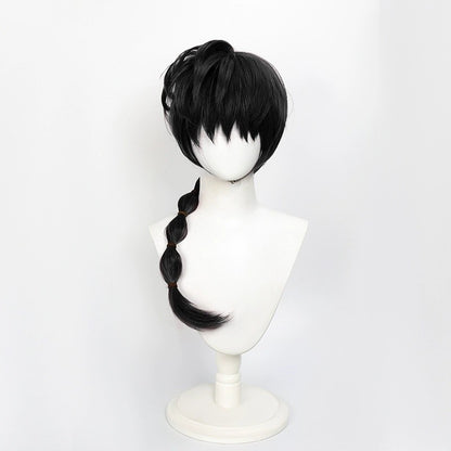 Ranma 12 Saotome Ranma Cos Peruca Trança Lanterna Cabelo Preto Vermelho Top, Peruca Sintética de Cosplay do Protagonista Ranma de Quadrinhos Saotome