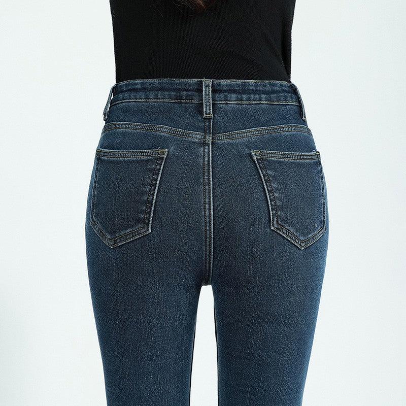 Winter Female Thin Snow Warm Plush Jeans Lady Chic Fleece Flared Pants Girls Korean High Waist Straight Leg Denim Trousers