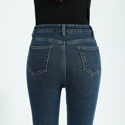 Winter Female Thin Snow Warm Plush Jeans Lady Chic Fleece Flared Pants Girls Korean High Waist Straight Leg Denim Trousers