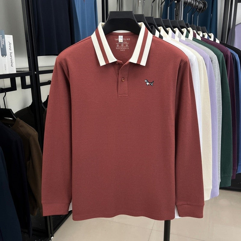 Men's 100% Cotton Original Design Printed Long Sleeved Polo Shirt Spring Autumn Simple Fashion Business Lapel T-shirt Men's Wear