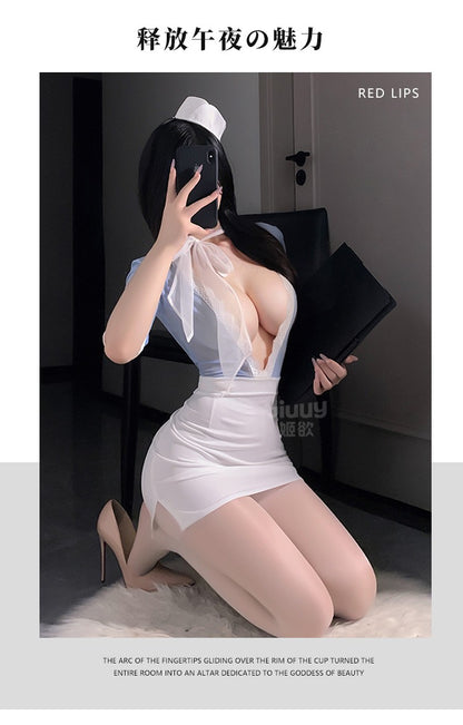 Japanese Advanced Club Flight Attendant Service Sexy Cosplay Costumes Lingerie Stewardess Hip Wrap Skirt Nightclub Bar Uniform