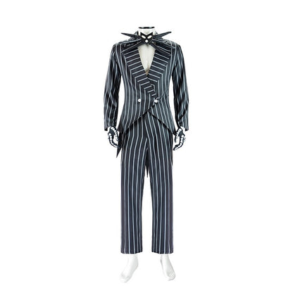 Anime Jack Skelington Black White Striped Cosplay Costume Men Retro Tailcoat Woman Dress Christmas Night Halloween Party Outfit