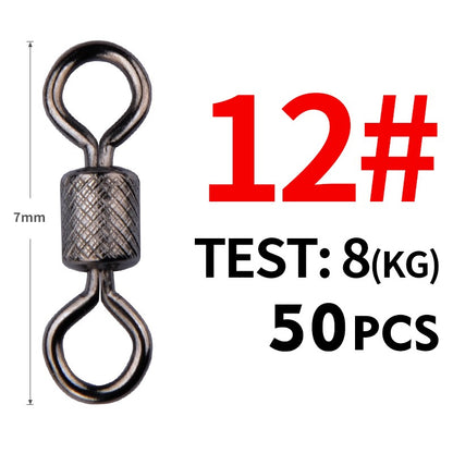 Meredith 50PCS/Lote Giradores de Pesca Rolamento de Esferas Giratório com Fecho de Segurança Anéis Sólidos Giratório para Acessórios de Pesca de Carpa