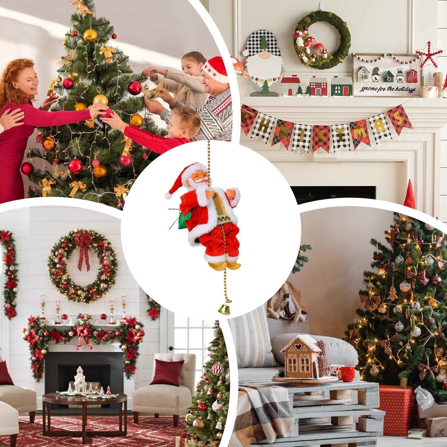 Santa Claus Climbing Rope Musical Electric Christmas Decor for Holiday Party Home Office Living Room Apartment Decorations
