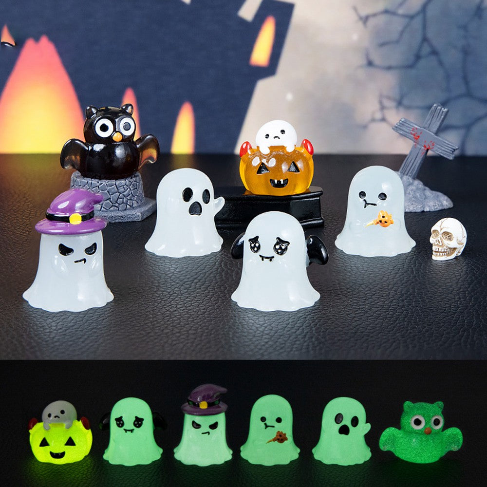 6Pcs Halloween Micro Landscape Miniature Figurines Resin Craft Mini Fairy Garden Ornaments Pumpkin Ghost Owl Home Decor
