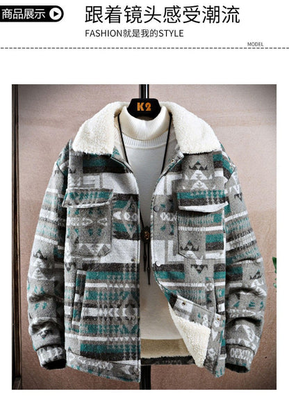 High-quality Woolen Jacket Men's Retro Print Casual Business Trench Coat Winter Keep Warm Short Overcoat Streetwear Men Clothing