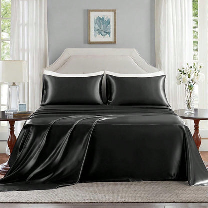 Conjunto de Lençóis Sedosos e Luxuosos de 3/4 Peças, Lençóis Macios de Bolso Profundo, Conjunto de Cama Refrescante, 1 Lençol de Elástico, 1 Lençol de Cima, 1/2 Fronhas