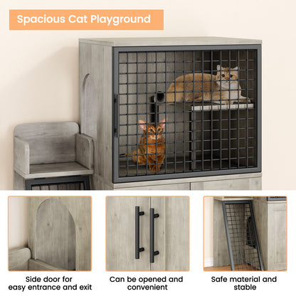 Caixa de Areia para Gatos Oculta com Plataforma, Móvel para Gatos de Camada Dupla, Móvel para Banheiro de Gatos, Casinha de Gatos com Escada