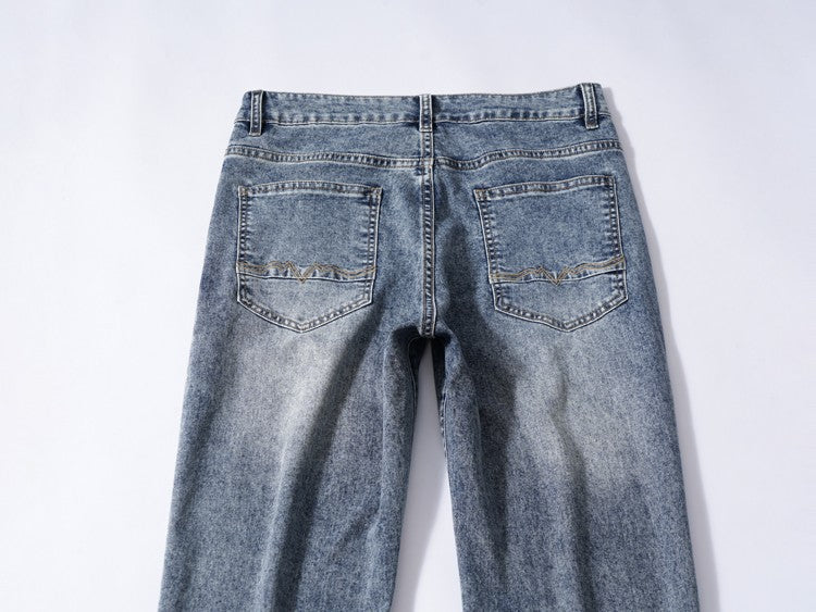 Calça Jeans Masculina Clássica Solta Reta Wide Leg de Sarja Lavada de Alta Qualidade Masculina Fina Fresca Elástica Masculina Casual de Caimento Regular
