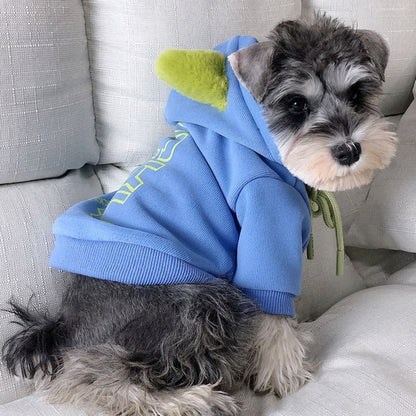 Moletom de cachorro com capuz estampado de letras, moletom de cachorro quente e confortável, roupas de cachorro de algodão/poliéster, macacão de filhote ajustável, outono