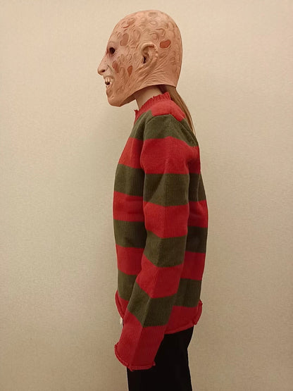 Freddy Cosplay Costume Adult Sweater Red Striped Knitting Top Coat Hat Fnaf Mask Halloween Carnival Party Costume for Men
