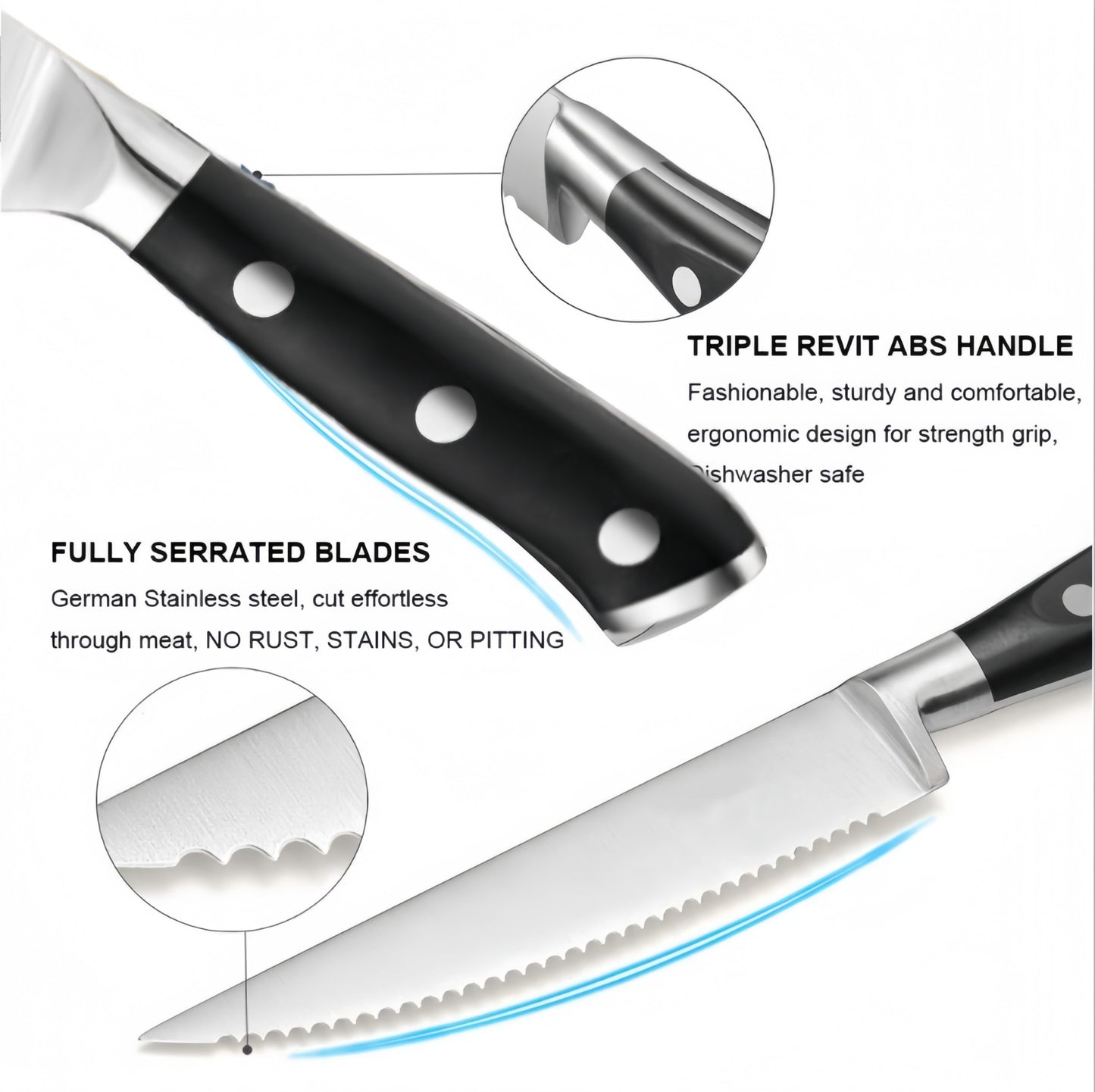 1/2/4/6 Pcs Stainless Steel Household Serrated Steak Knife For Dinner Serrated Table Steak Knife ABS Handle Steak Knife Sets