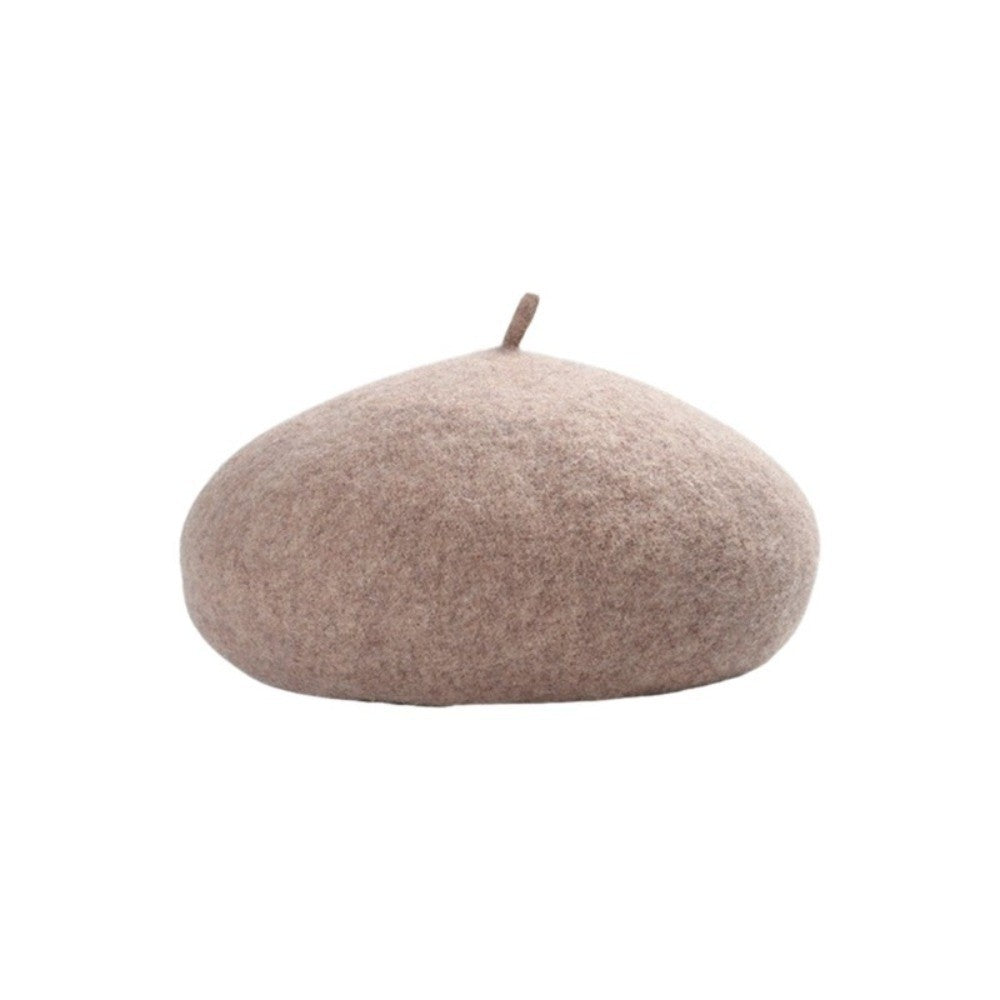 Boina Nuvem Feminina Confortável de Lã Pelúcia Quente Estilo Britânico Chapéu Gorro Cor Sólida Elástico Boina Feminina