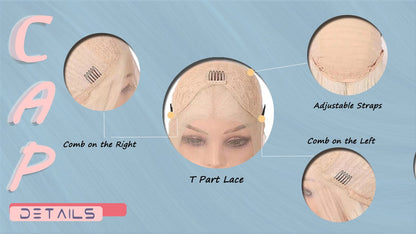 Peruca Sintética WIF Ombre Pink Wave para Mulheres, Usada em Cosplay, Ondas Corporais, Linha do Cabelo Natural, Perucas Lace Front, Raiz do Cabelo Rosa Claro