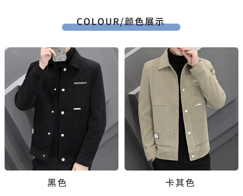 Men's Fleece-Lined Thickened Warm Casual Jacket New Turn-Down Collar Trendy Short Wool Coat Woolen Overcoat