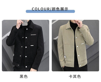 Men's Fleece-Lined Thickened Warm Casual Jacket New Turn-Down Collar Trendy Short Wool Coat Woolen Overcoat