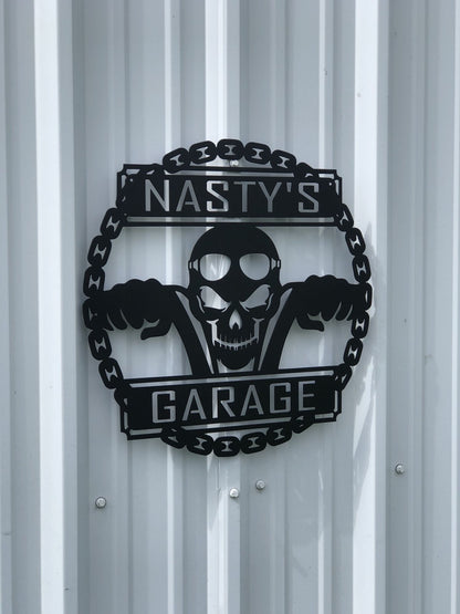 Custom Motorcycle Skull Metal Sign, Personalized Garage Sign, Motorcycle Handlebar Sign, Garage Decor, Gift for Dad Husband