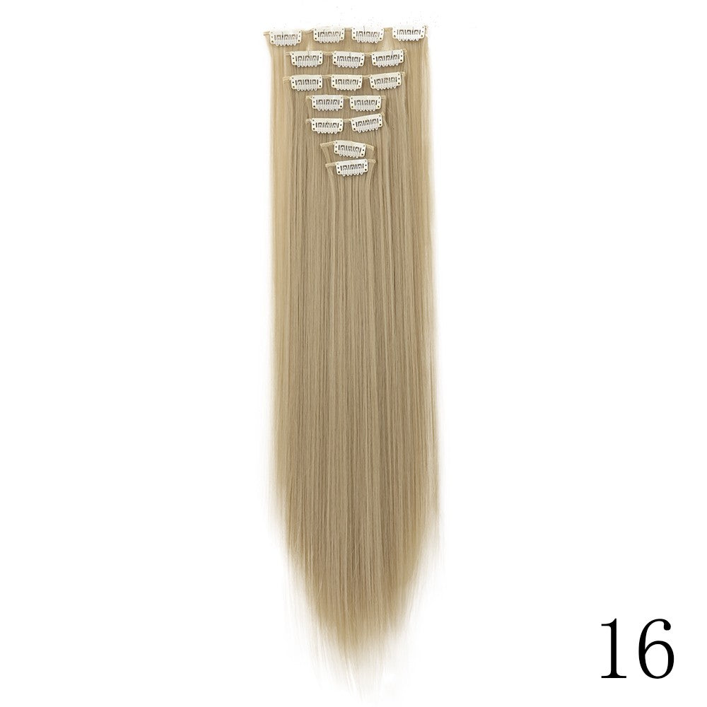 LANSA 7Clips Aplique de Cabelo Sintético Liso Comprido de Encaixe Extensões de Cabelo de Encaixe Cheveux Clipe Fibra Natural de Alta Temperatura Preto Marrom Peça de Cabelo