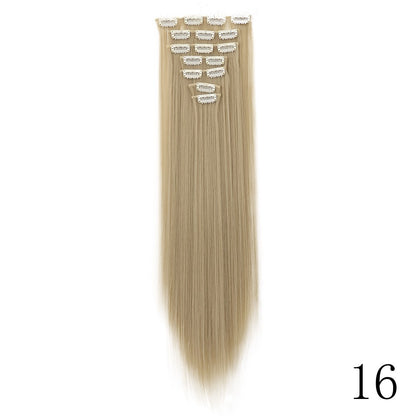 LANSA 7Clips Aplique de Cabelo Sintético Liso Comprido de Encaixe Extensões de Cabelo de Encaixe Cheveux Clipe Fibra Natural de Alta Temperatura Preto Marrom Peça de Cabelo