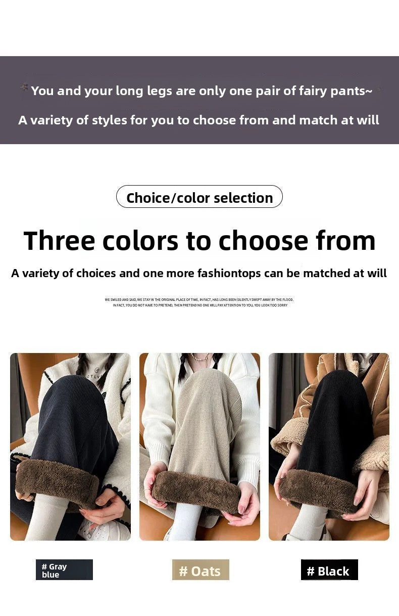 Thickened Fleece Lamb Velvet Large Size Corduroy Wide Leg Casual Straight Leg Pants Women Autumn Winter Special Thick Shiny Casu