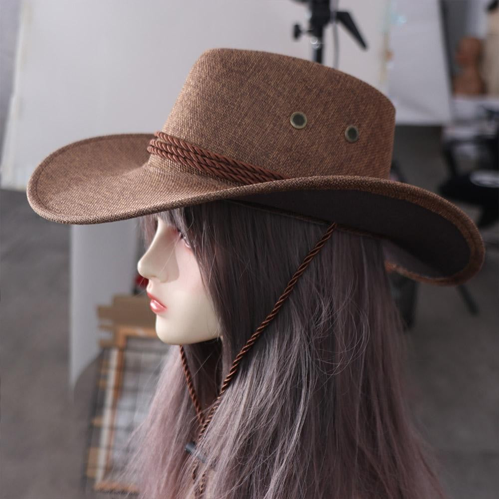 Elegant Linen Western Cowboy Hat Wide Brim Beach Cap Summer Sun Hat Sun Protection Cap Climbing Hat Beach Sunscreen Cap Men/Male