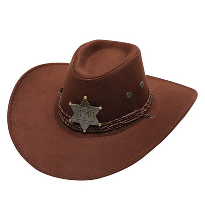 Chapéu Unissex de Cowboy para Praia em Camurça Sintética Aba Larga Proteção Solar Chapéu de Festa Cosplay Chapéu de Jazz Cor Sólida Respirável